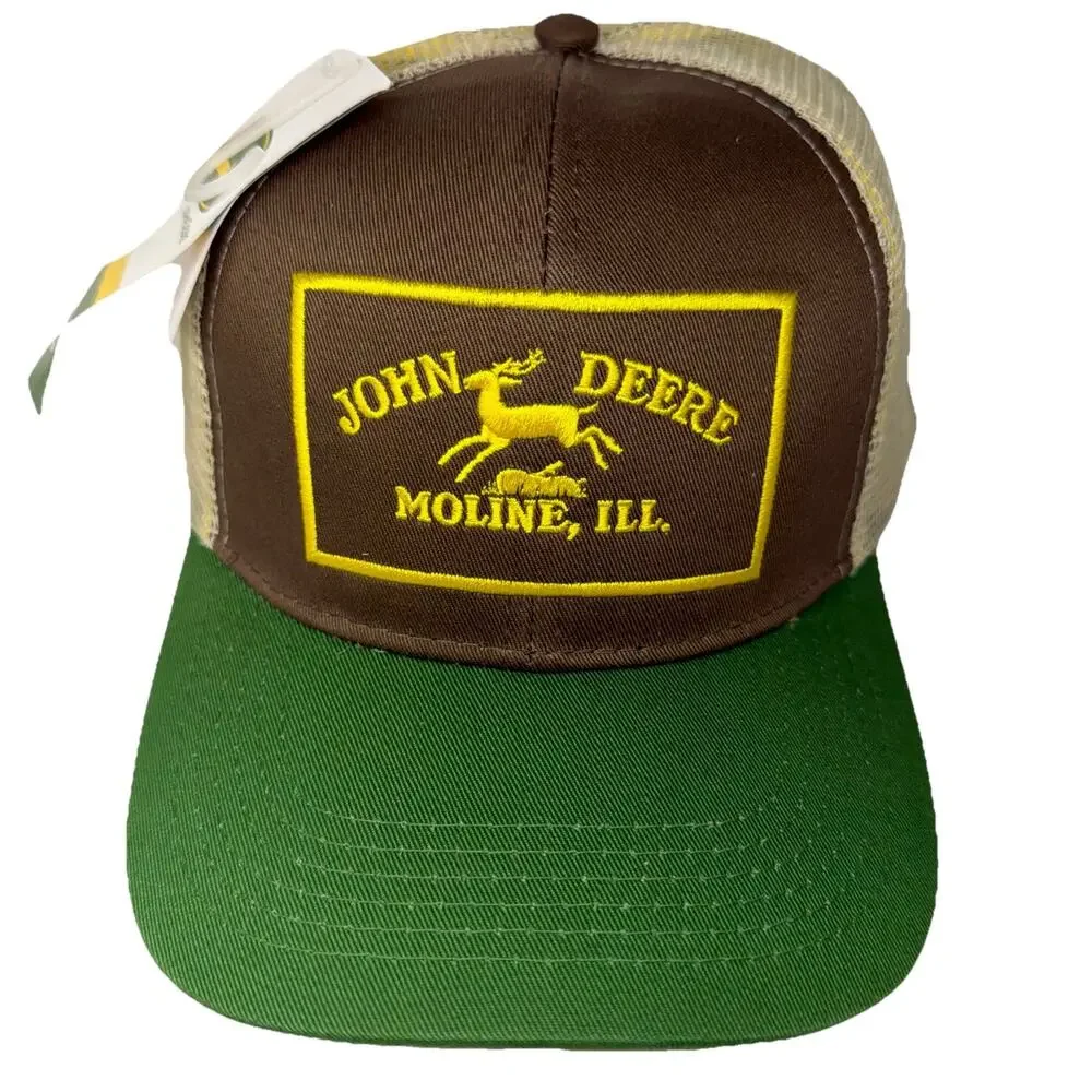 John Deere Trucker Hat Snapback Cap Hidden Deer Art Moline Yellow Brown Green